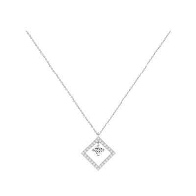 Collier SoHo en or blanc, diamant taille princesse et entourage diamants