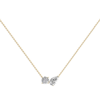 Collier Infini en or jaune, diamant poire<br> certifié et diamant