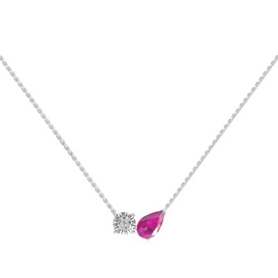 Collier Infini en or blanc, saphir rose et diamant