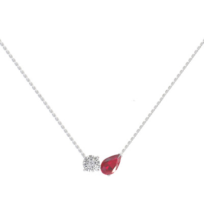 Collier Infini en or blanc, rubis poire et diamant
