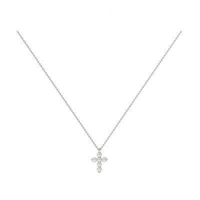 Collier Bulles croix en or blanc et diamants