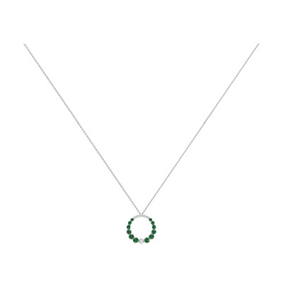 Collier Infini en or blanc, émeraudes et diamants