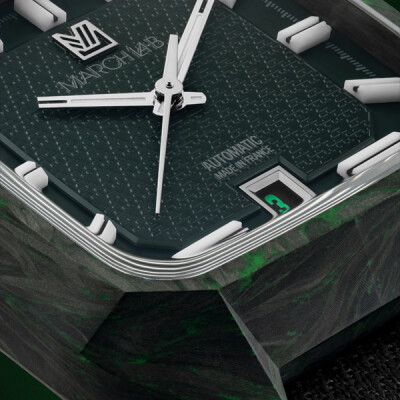 Montre March LA.B Automatique 39 MM - Mars 2026 - Carbone - Jacquard Tissé en France Julien Faure Noir et Vert