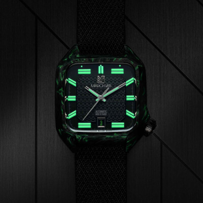 Montre March LA.B Automatique 39 MM - Mars 2026 - Carbone - Jacquard Tissé en France Julien Faure Noir et Vert