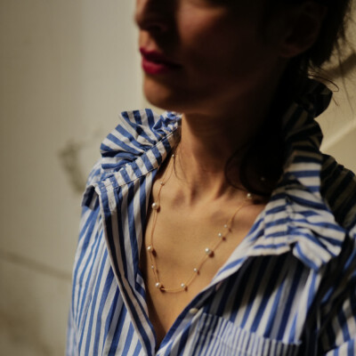 Collier Claverin Parade en or jaune et perles blanches de 3 à 7 mm