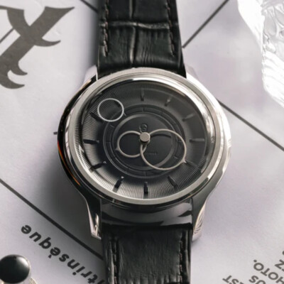 Montre BeauBleu La Pièce N.2 noir bracelet en cuir noir grainé