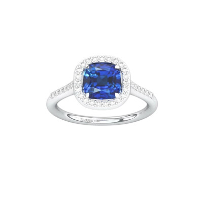 Bague 1897 en or blanc, saphir bleu et diamants