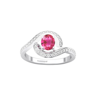 Bague 1897 en or blanc, saphir rose et diamants