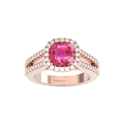Bague 1897 en or rose, saphir rose et diamants