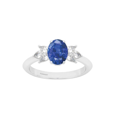 Bague Infini en or blanc, saphir bleu 8 x 6 et diamants