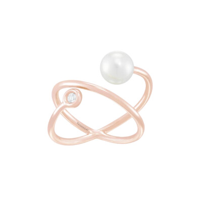 Bague Luna B en or rose, perle blanche et diamant