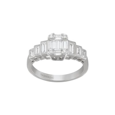 Bague Art Déco en or blanc et diamants