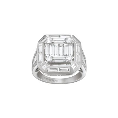 Bague Art Déco en or blanc et diamants