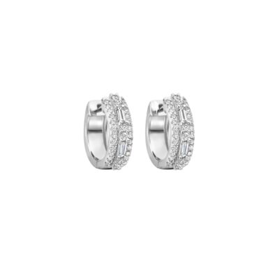 Boucles d'oreilles créoles Art Déco en or blanc et diamants