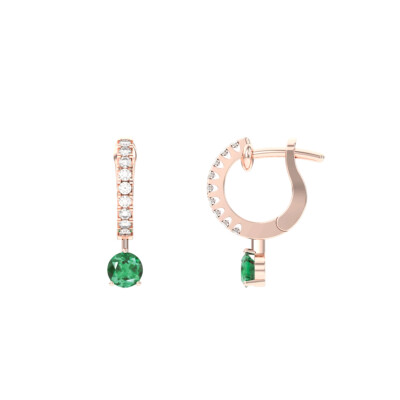 Boucles d'oreilles Infini en or rose, saphirs verts et diamants