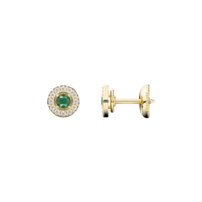 Boucles d'oreilles 1897 en or jaune, émeraudes et entourage diamants