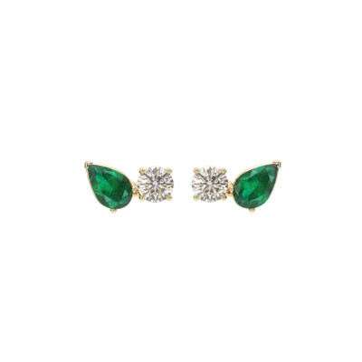 Boucles d'oreilles Infini en or jaune, émeraudes et diamants