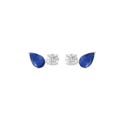 Boucles d'oreilles Infini en or blanc, saphirs bleus et diamants