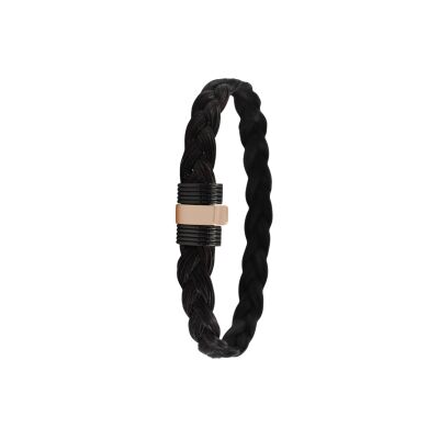 Bracelet Albanu tressé en poils de girafe acier et fermoir PVD or rose