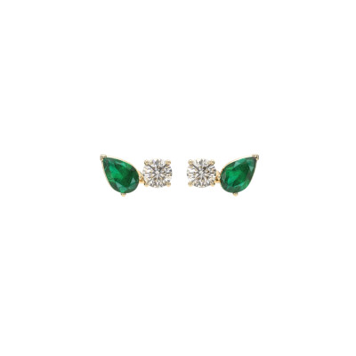 Boucles d'oreilles Infini en or jaune, émeraudes et diamants
