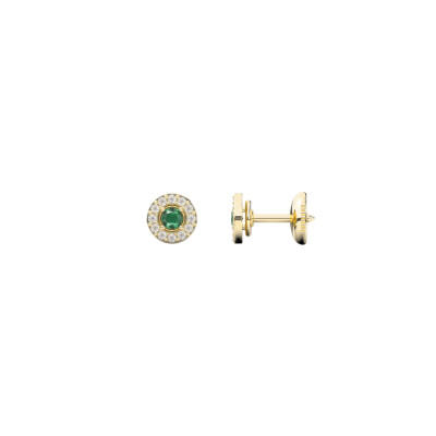 Boucles d'oreilles 1897 en or jaune, émeraudes et entourage diamants