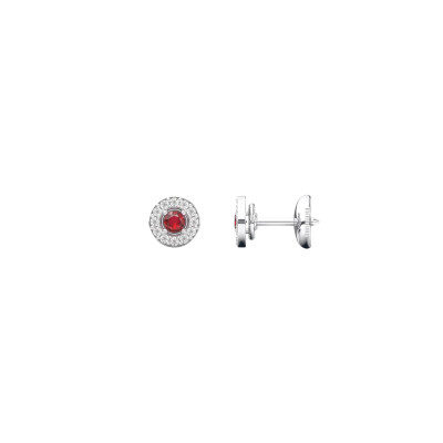 Boucles d'oreilles 1897 en or blanc, rubis et entourage diamants