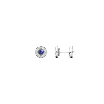 Boucles d'oreilles 1897 en or blanc, saphirs bleus et entourage diamants