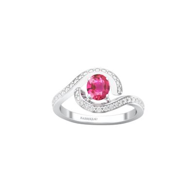 Bague 1897 en or blanc, saphir rose et diamants