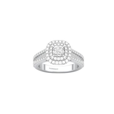Bague 1897 en or blanc, diamant certifié et entourage diamants