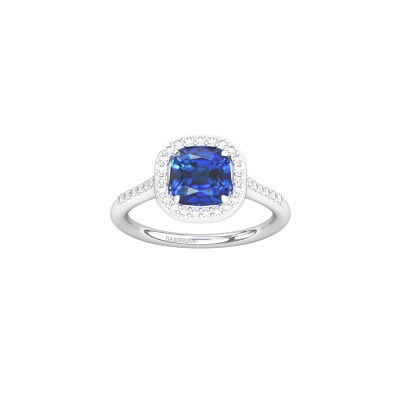 Bague 1897 en or blanc, saphir bleu et diamants