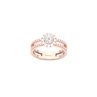 Bague 1897 en or rose, diamant certifié et entourage diamants
