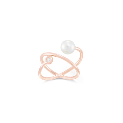 Bague Luna B en or rose, perle blanche et diamant