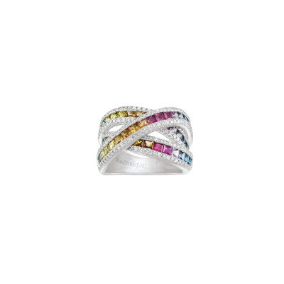 Bague en or blanc, saphirs multicolores et diamants