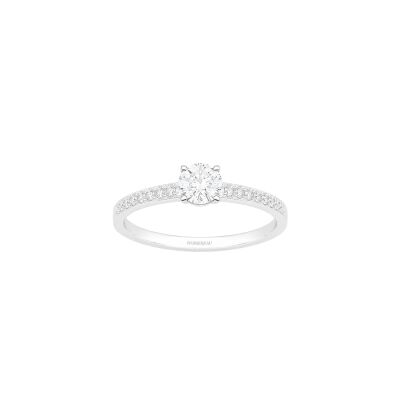 Solitaire Infini en or blanc, diamant et entourage diamants
