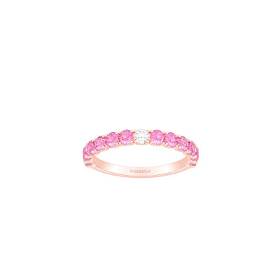 Alliance Infini en or rose, saphirs roses et diamant