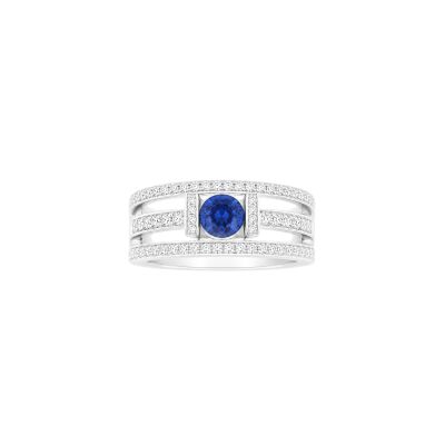 Bague en or blanc saphir et diamants