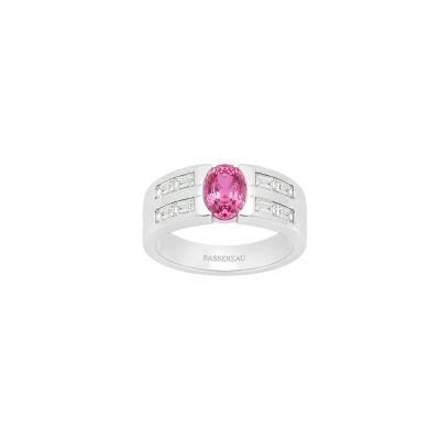 Bague en or blanc, saphir rose et diamants