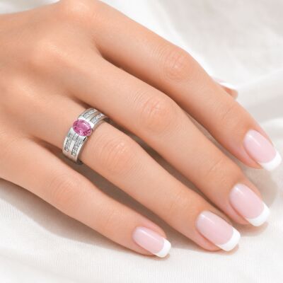Bague en or blanc, saphir rose et diamants