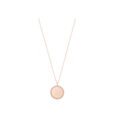 Collier en or rose motif rond entourage diamants