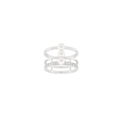 Bague Trilogie en or blanc, perle eau douce 4/4.5 mm et diamants