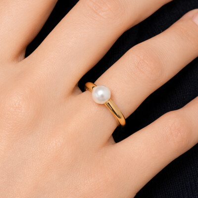 Bague en or jaune et perle de culture Akoya 6,5 - 7mm
