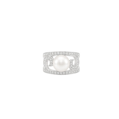 Bague en or blanc, perle de culture des Mers du Sud 10 - 10,5 mm et pavage diamants