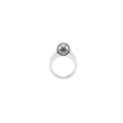 Bague jonc carré en or blanc et perle de culture de Tahiti