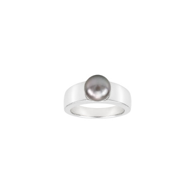 Bague en or blanc et perle de culture de Tahiti 8 - 8,5 mm