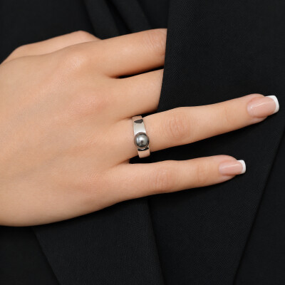 Bague en or blanc et perle de culture de Tahiti 8 - 8,5 mm