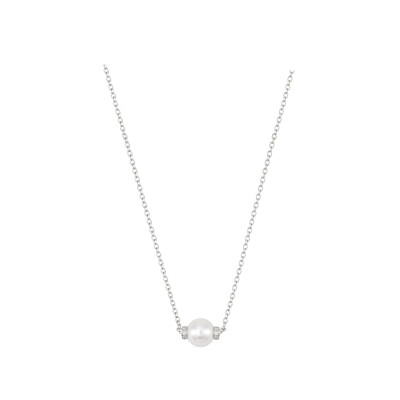 Collier en or blanc, perle d'eau douce et pavage diamants