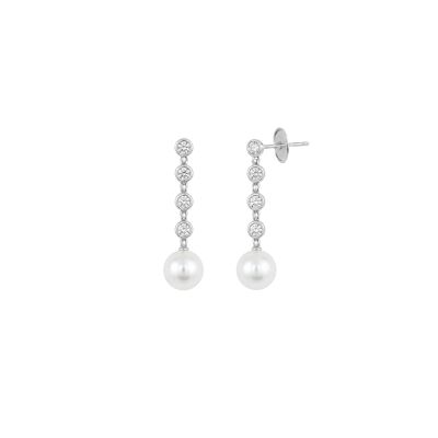 Boucles d'oreilles Bulles en or blanc, perles d'eau douce et diamants