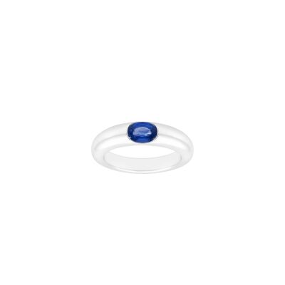 Bague jonc en or blanc et saphir bleu 7 x 5