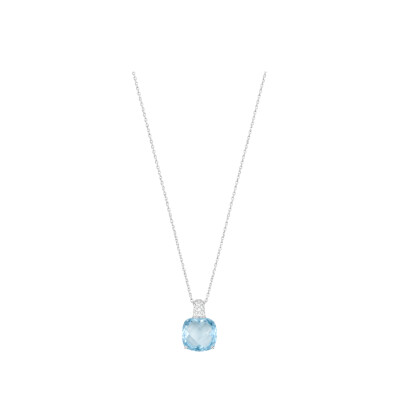 Collier en or blanc, topaze bleue et diamants