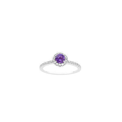 Bague en or blanc, améthyste entourage diamants